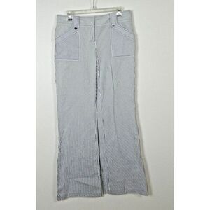 Tory Burch Pants Size 8 Blue White Striped Seersucker Flare Leg